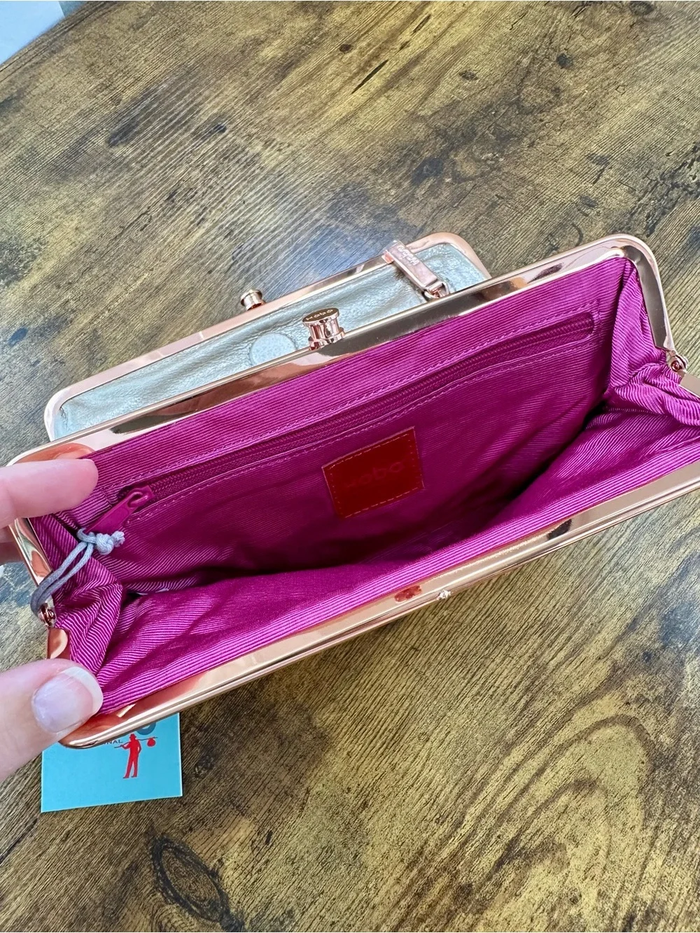 Hobo Lauren Clutch Wallet, Double Kisslock, Blush Leather, Rose Gold Hardware